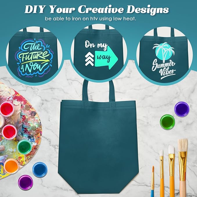 Reginary Reusable Totes Bags - 100 Pcs Non Woven Grocery Handle Bags for Shop Events & Retail Store (Dark Green)