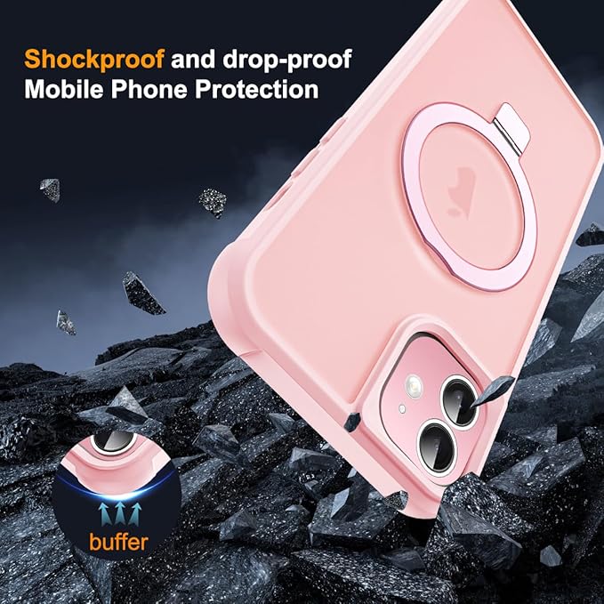Compatible with iPhone 12 Case & iPhone 12 Pro Case with Invisible Magnetic O-Ring Stand Translucent Phone Cases 6.1" [Compatible with Mag-Safe][Great Grip Feeling], Pink