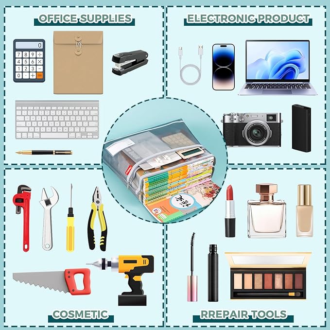 Pendancy Mesh Zipper Pouch A3 Size, Large Double Pocket Lightweight Nylon Transparent File Bag with Handle, 13x17 in Foldable Document Storage for Puzzle Project/Cross Stitch/Travel/Office (Gray)