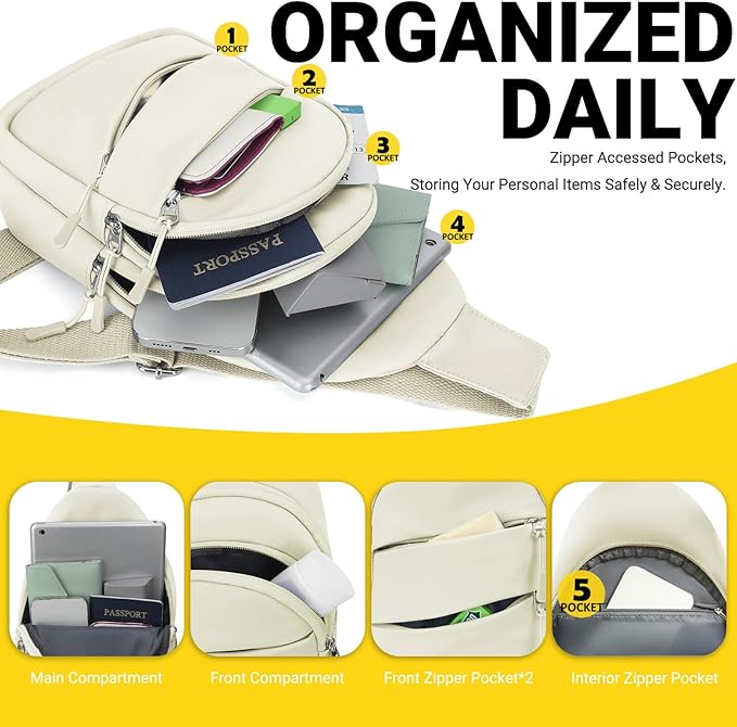 Crossbody Bags for Women, Sling Bag for Men, Small Hiking Backpack Anti Theft Lightweight for Outdoors Travel (M, Beige)