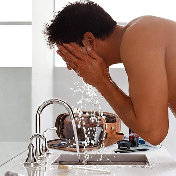 Elviros Toiletry Bag for Men, Large Travel Shaving Dopp Kit Water-resistant Bathroom Toiletries Organizer PU Leather Cosmetic Bags Fathers Day Gift (Medium, Brown)