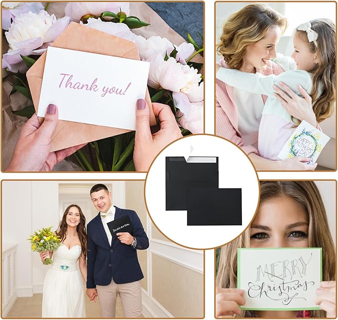 Black Blank Cards and Envelopes 4.25 x 5.5 Heavyweight Single Panel Cardstock and A2 Envelopes Printable Self Seal 20 Packs for DIY Wedding Invitations, Birthday, Thank You Cards