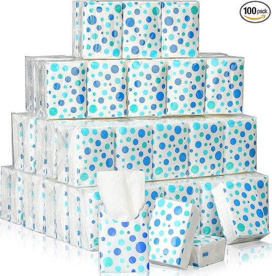 Therwen 100 Pack Pocket Tissues Travel Packs Bulk 1000 Sheet Mini Tissues Bulk 3 Ply Small Travel Size Paper Individual Pocket Size (Polka Dot)
