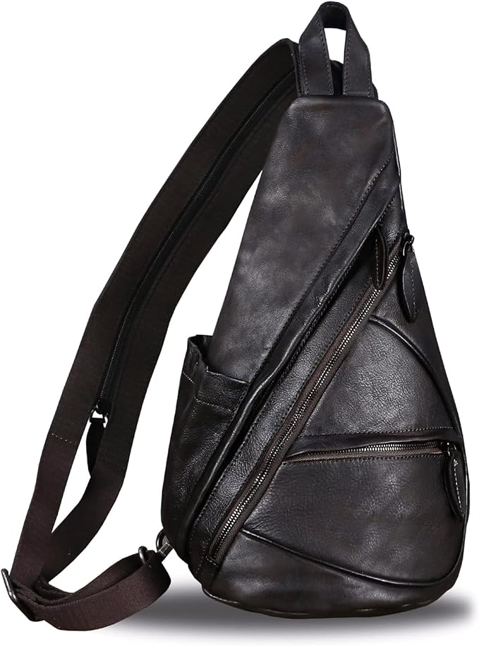 Genuine Leather Sling Bag for Men and Women - Vintage Sling Backpack Shoulder Crossbody Chest Bag for Ipad