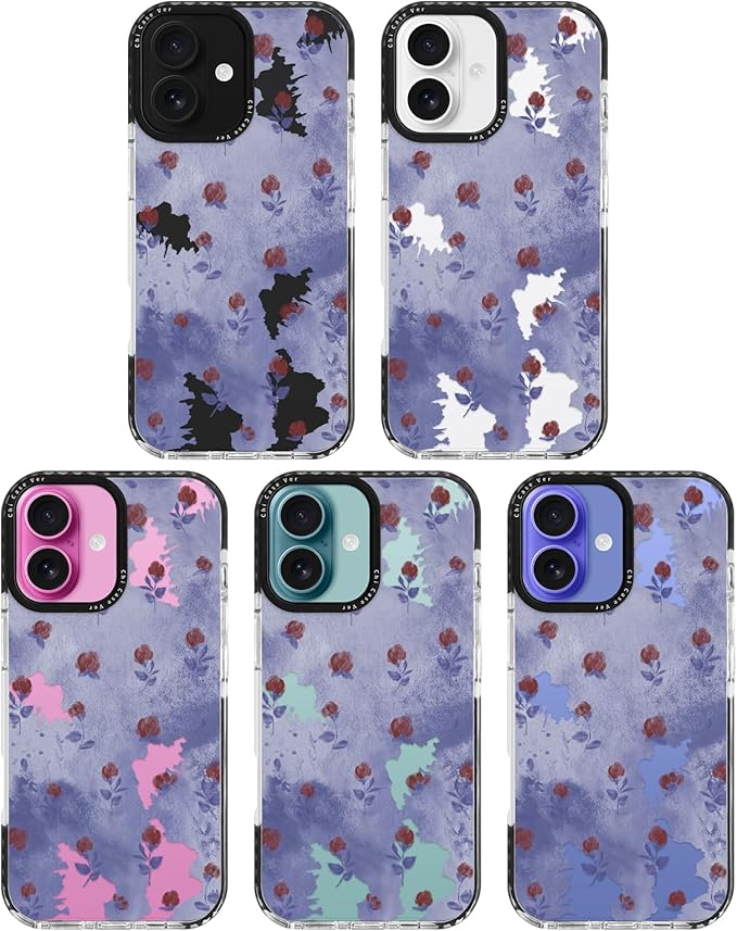for iPhone 16 Case, Vintage Watercolor Rose Pattern, Military-Grade Drop Protection, Cute Soft Slim TPU Protective Cover with Camera Lens Protection for Women & Girls