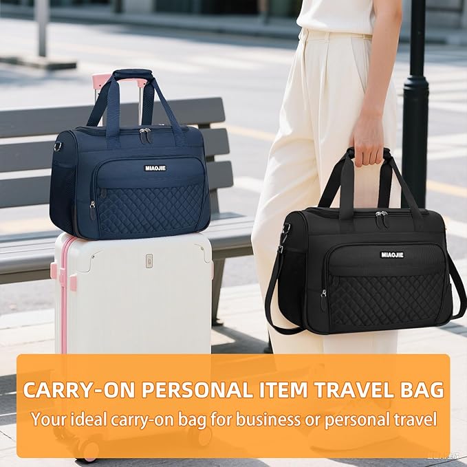 Travel Duffle Bag for Women, Underseat Carry On luggage Bag Foldable Overnight Weekender Hospital Bag Lightweight Airplanes Personal Item Travel Tote Bag for Women Birthday Gifts, 16IN Black