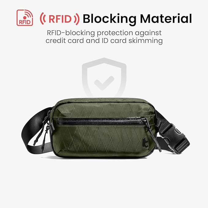 tomtoc 1.5L X-Pac Sling Bag with RFID Blocking, Crossbody Bag Minimalist Chest Shoulder Pack for Men/Women, Water-resistant Lightweight Casual Funny Pack for Travel, Daily Commute