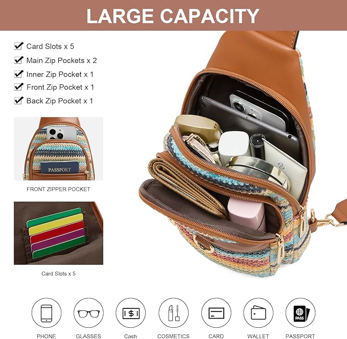 Womens Sling Bag Crossbody Bags for Women Vegan Leather Sling Backpack Daypack Fanny Pack Crossbody Purse Travel