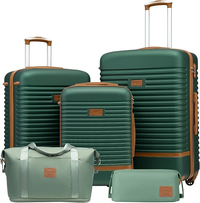 Coolife Suitcase Set 3 Piece Luggage Set Carry On Travel Luggage TSA Lock Spinner Wheels Hardshell Lightweight Luggage Set(Dark Green, 5 piece set)