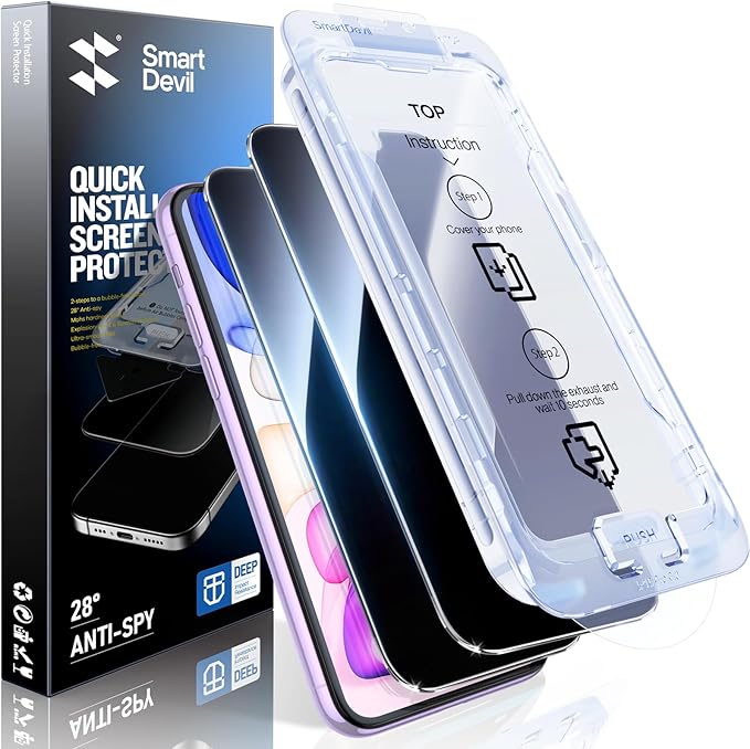 SMARTDEVIL 2PACK Privacy Screen Protector for iPhone 11/XR Shatterproof Tempered Glass [True 28°Anti Spy] [9H Hardness] [Auto Dust-Elimination Install], [Bubble Free]