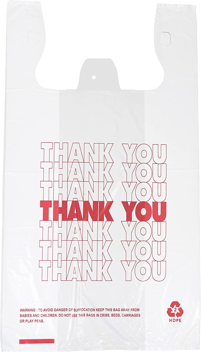 Infinite Pack Plastic Bags Thank You (1000 Count) | White Grocery Bags with Handles | T-shirt bags for small business