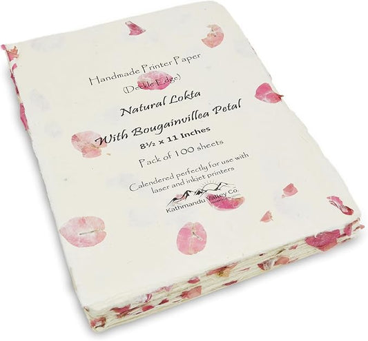 Handmade Lokta Laser and Inkjet Printer Paper with Deckle Edge 8.5x11 Inch Vintage Decorative Specialty Printing Paper (100 Sheets, Bougainvillea)