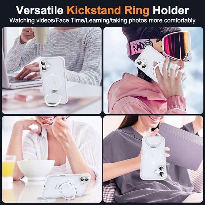 Compatible with iPhone 17 Case with Invisible Magnetic O-Ring Stand Military-Grade Phone Case for iPhone 17 6.3" [Compatible with Mag-Safe][Great Grip Feeling],Translucent