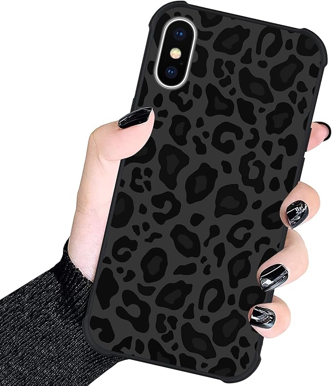 KANGHAR Case Compatible with iPhone X/XS,Black Leopard Design,Tire Texture Non-Slip +Shockproof Rugged TPU Protective Case for iPhone X/XS 5.8 Inch Leopard Pattern