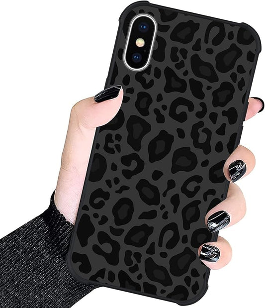KANGHAR Case Compatible with iPhone X/XS,Black Leopard Design,Tire Texture Non-Slip +Shockproof Rugged TPU Protective Case for iPhone X/XS 5.8 Inch Leopard Pattern