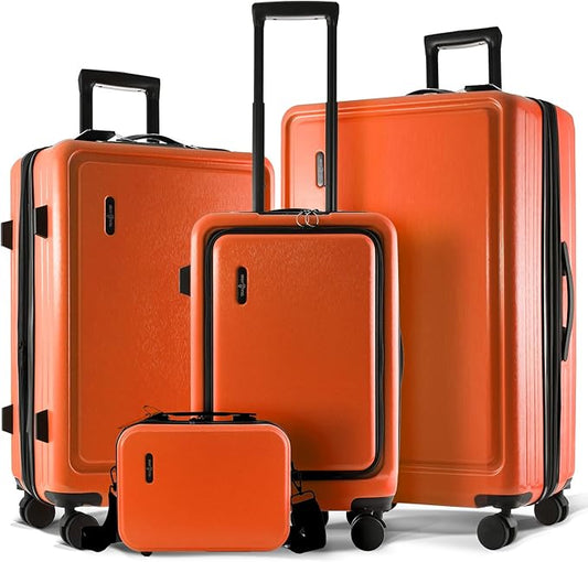 Hard Shell Luggage Sets with Spinner Wheels 4 Piece, Expandable Large Suitcases with TSA Lock, Travel Large Suitcase Set, Orange Luggage Set