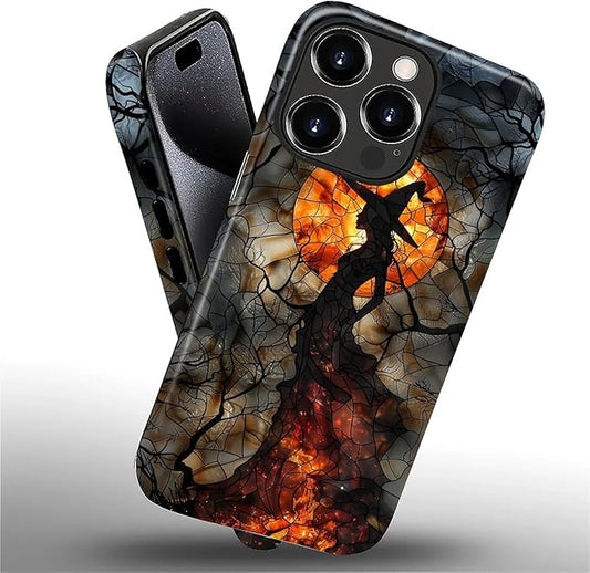 Case for iPhone 16 Pro Case,Halloween Witch Moon Stained Glass Design Hybrid Dual Protection Silicone + Hard PC Shockproof Full Body Cover Slim Anti-Scratch Protective Case for Men Women