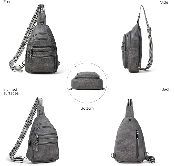 Sling Bag for Women Crossbody Bags Sling Purse Cross Body Backpack Vegan Leather Over Shoulder Bag Travel Dark Grey