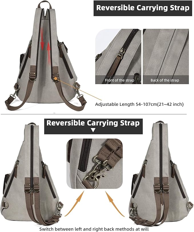 KL928 Canvas Sling Bag - Casual Crossbody Shoulder Daypack Rucksack Backpack for Men Women, Leaden
