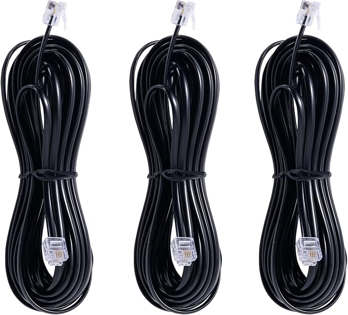 3Pack RJ11 Cable Phone Cord for Landline 25ft Telephone Cord Phone Line Cord RJ11 6P4C Male to Male for Landline Phone and Fax -(Black-25Feet)