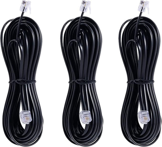 3Pack RJ11 Cable Phone Cord for Landline 25ft Telephone Cord Phone Line Cord RJ11 6P4C Male to Male for Landline Phone and Fax -(Black-25Feet)