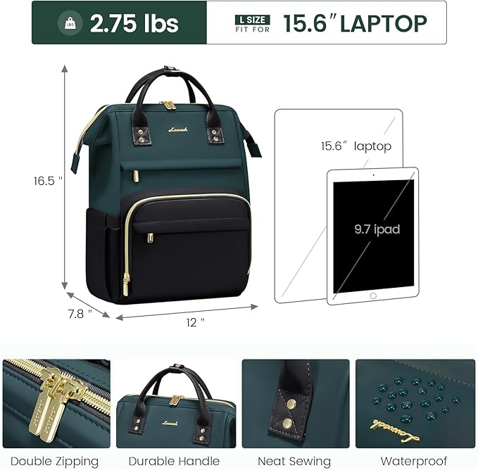 LOVEVOOK Leather Backpacks for Women,15.6 inch Leather Laptop Backpack Women,Professional Work Backpack Nurse College Teacher Bag,Womens Laptop Computer Travel Backpacks Purse,Dark Blue-green-Black