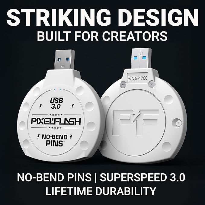 PixelFlash CF Card Reader USB C (White) - Compact Flash Memory Card Reader with Cabled Type-C USB 3.1, 5GB/s File Transfer, No-Bend Pins Technology, Supports UDMA-7, Anti-Slip & Anti-Scratch Exterior