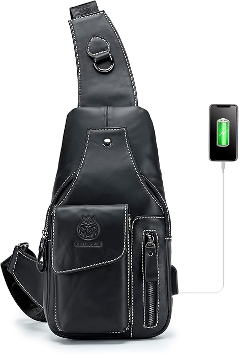 LUKZIJAES Genuine Leather Sling Bag for Men