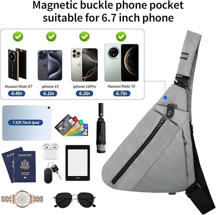 Sling Bag for Men,RFID Crossbody Hiking Backpack Chest Shoulder Tactical Bag with Water Bottle Bag for Travel