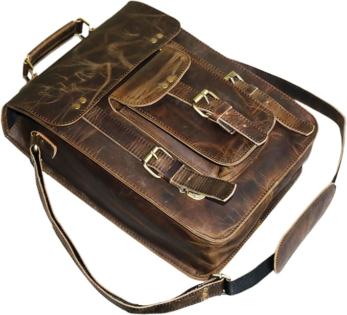 jaald Genuine Leather Messenger Bag Vintage Laptop Crossbody Bag Satchel Man Purse Shoulder Bag for man woman office bag