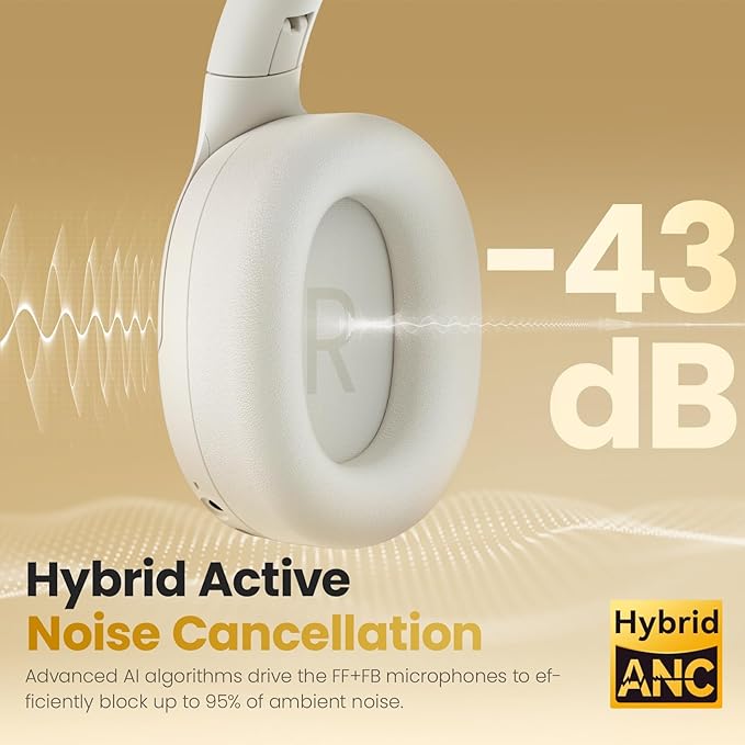 HAYLOU S30 Pro Noise Cancelling Bluetooth Headphones,LDAC Hi-Res Audio, 5 HD Mics Call, 80H Playtime, Custom EQ via App, Bluetooth 5.4 Multipoint Connect, Wireless Headphones Over Ear, Blue