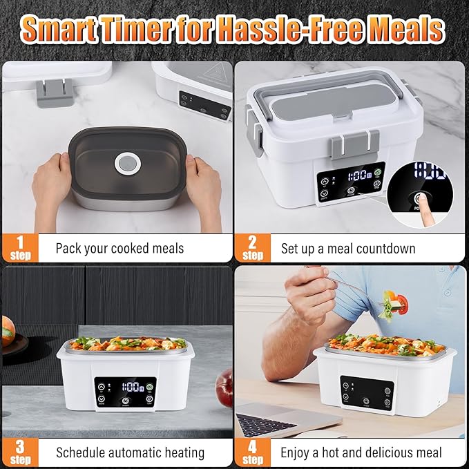 Cordless Electric Lunch Box 16,000mAh – Smart Automatic Heating, 1.6L Portable Food Warmer (212°F Max), Rechargeable Battery-Powered Hot Meal Container for Office, Travel & Outdoor