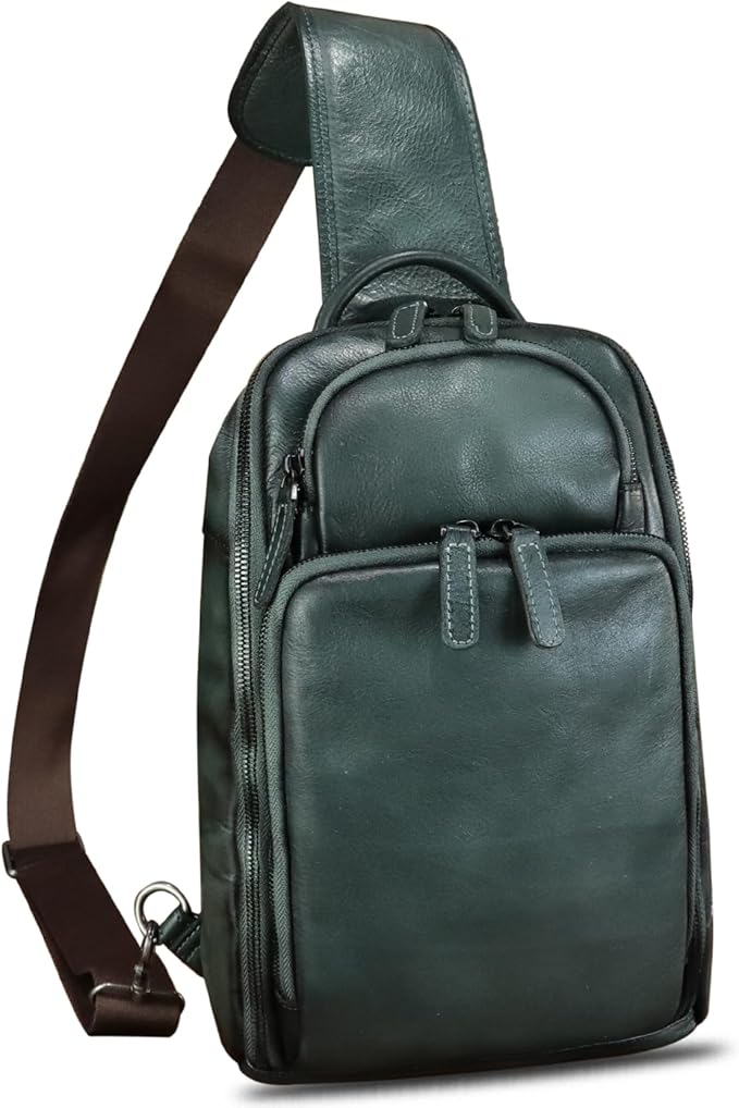 Genuine Leather Sling Bag for Men and Women Vintage Leather Sling Backpack Crossbody Bag Chest purse for 11 Inch Ipad Pro