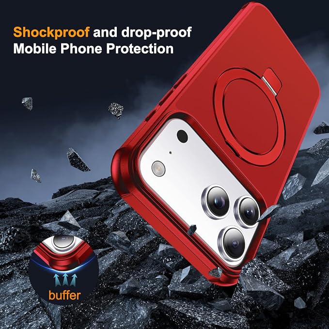 Compatible with iPhone 17 Pro Max Case with Invisible Magnetic O-Ring Stand Military-Grade Phone Case for iPhone 17 ProMax 6.9" [Compatible with Mag-Safe][Great Grip Feeling], Red