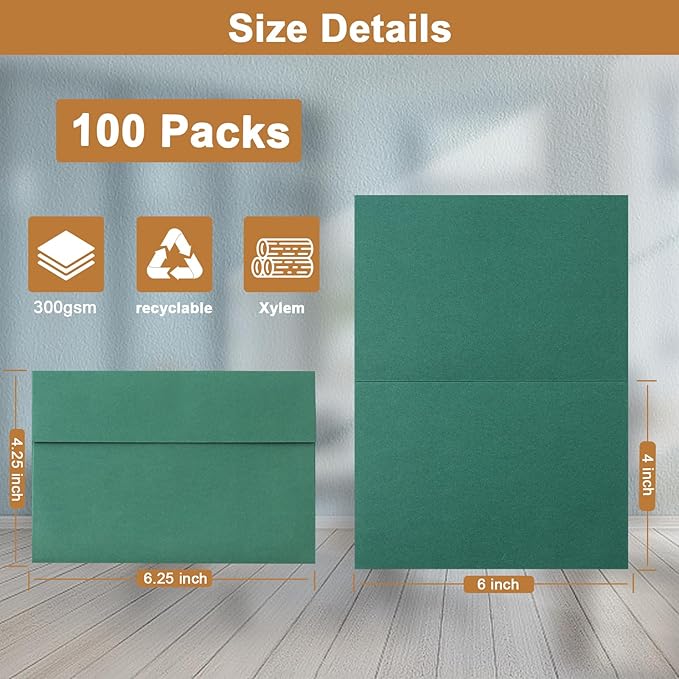 100 Packs 10 Assorted Colors Blank Note Cards and Envelopes 4 x 6 Heavyweight Folded Cardstock and A4 Envelopes Self Seal for Invitations, Wedding, DIY Greeting Cards, Birthday, Baby Showers