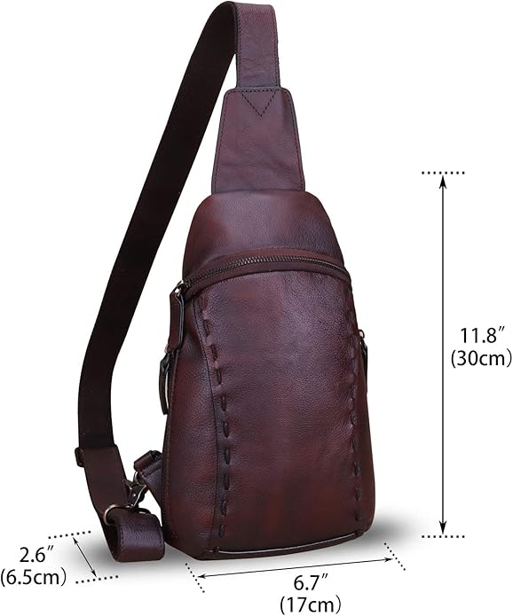 LRTO Genuine Leather Silng Bag for Women and Men Vintage Real Leather Sling Backpack Shoulder Crossbody Bag Chest Purse