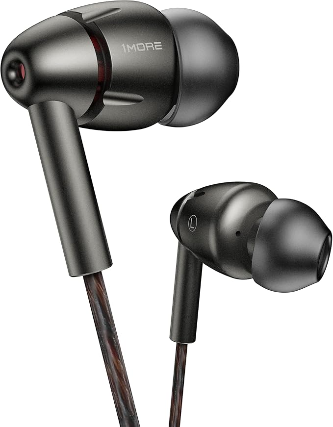 1MORE Quad Driver in-Ear Earphones Hi-Res High Fidelity Headphones Warm Bass, Spacious Reproduction, High Resolution, Mic in-Line Remote Smartphones/PC/Tablet - Silver/Gray