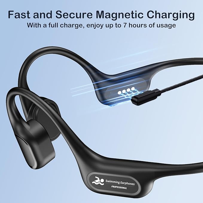 Swimming Headphones IP68 Waterproof, Open Ear Bone Conduction Headphones Bluetooth 5.4 with 32GB MP3 Player, Secure Comfort Underwater Swim Earbuds for Jogging Cycling Fitness-SurfAudio(Black)