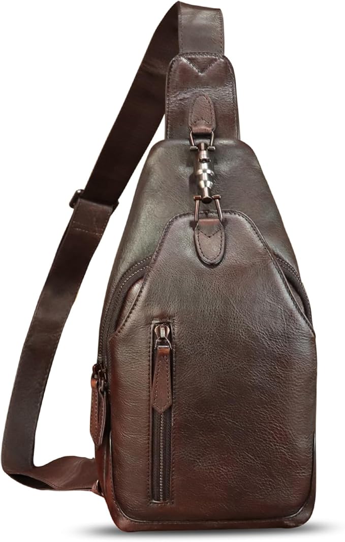 Genuine Leather Silng Bag for Women and Men Real Leather Sling Backpack Shoulder Crossbody Bag Chest Purses