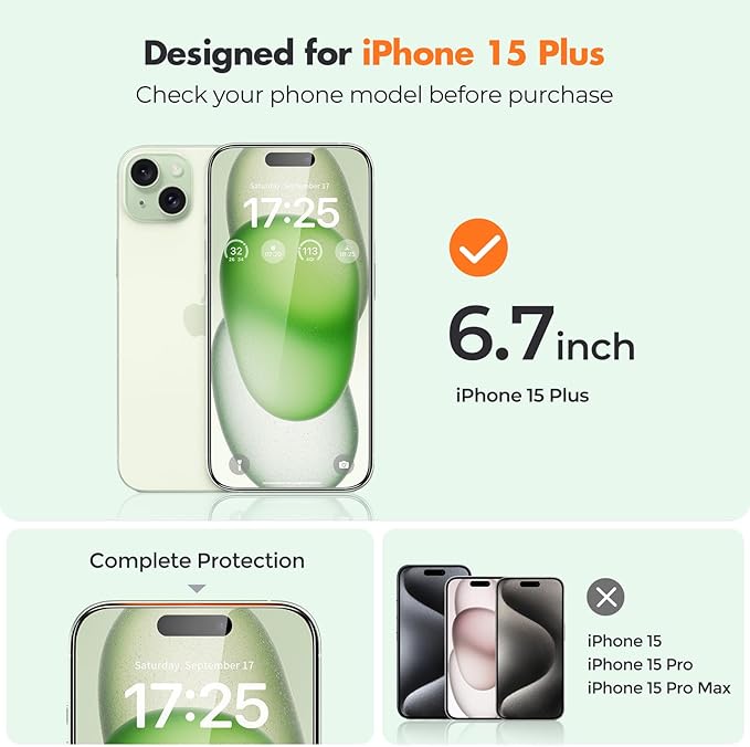 UNBREAKcable 4-Pack Screen Protector for iPhone 15 Plus, Double Shatterproof Tempered Glass [Easy Installation Frame] [9H Hardness] [99.99% HD Clear] [Case Friendly] for iPhone 6.7 inch