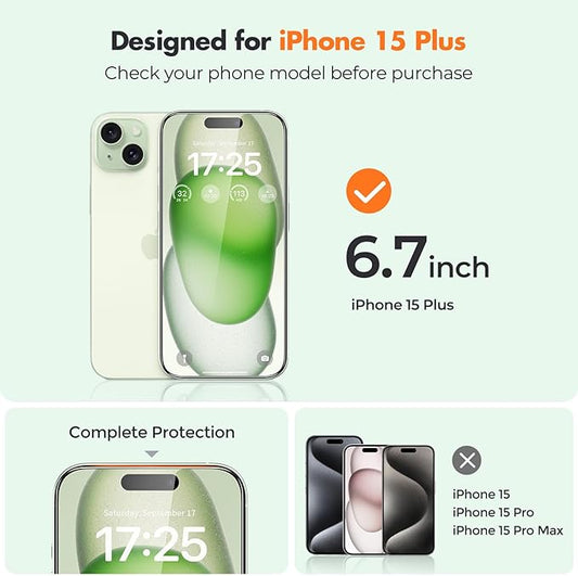 UNBREAKcable 4-Pack Screen Protector for iPhone 15 Plus, Double Shatterproof Tempered Glass [Easy Installation Frame] [9H Hardness] [99.99% HD Clear] [Case Friendly] for iPhone 6.7 inch