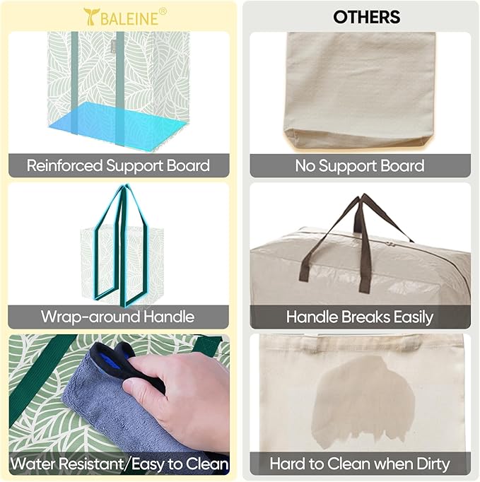 BALEINE 4 PK Grocery Bags Reusable Shopping Bags with Reinforced Bottom, Heavy Duty Foldable Tote Bags (Antique Folidage)