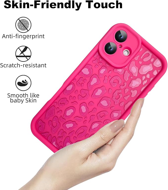 KANGHAR Case for iPhone 16 Plus Leopard Printed Pattern Cute Cheetah Phone Case Soft TPU Shockproof Protective Cover for iPhone 16 Plus 6.7 Inch Hot Pink