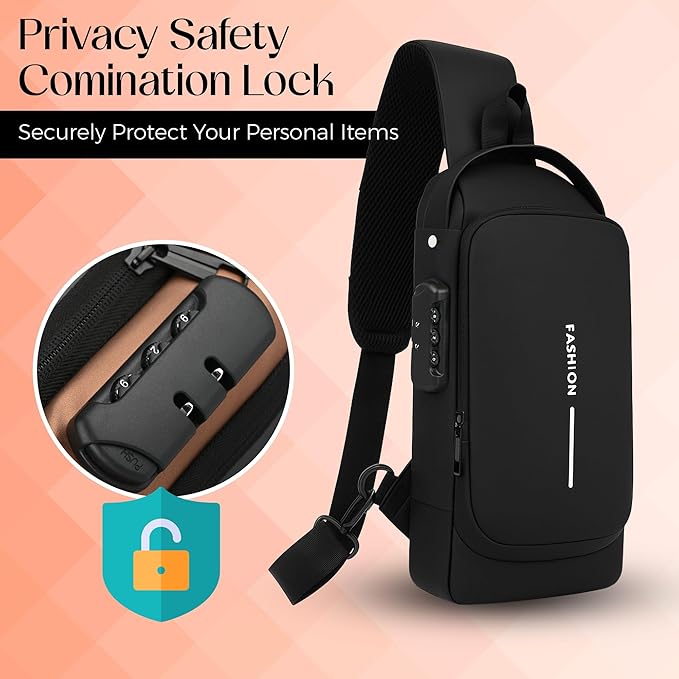 Unisex Anti-Theft Sling Bag with USB Port, Water-Resistant Crossbody Chest Backpack for Travel & Work