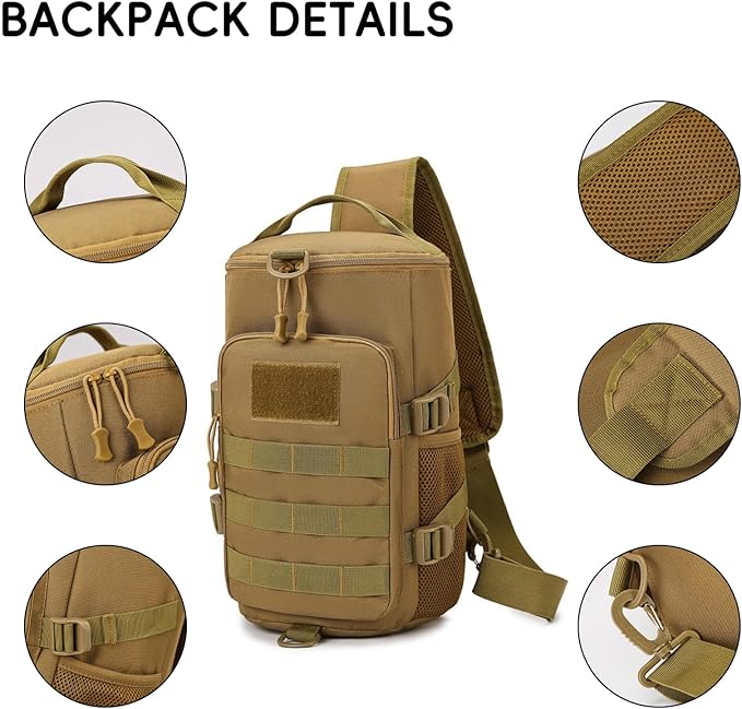 Tactical Sling Bag, Military Shoulder Backpack for Men Durable Cross Body Bucket Bags EDC MOLLE Pack Outdoor Sport