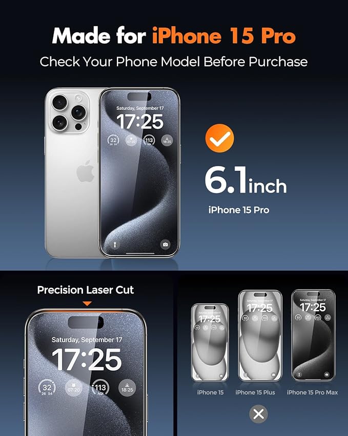 UNBREAKcable 2+2 Pack for iPhone 15 Pro Screen Protector & Lens Protector 【Military-Grade】【Easy Install】【Efficient Night Shot】9H+ Shatterproof Tempered Glass Film,Bubble-Free&Anti-Fingerprint ,Case Friendly-6.1 inch