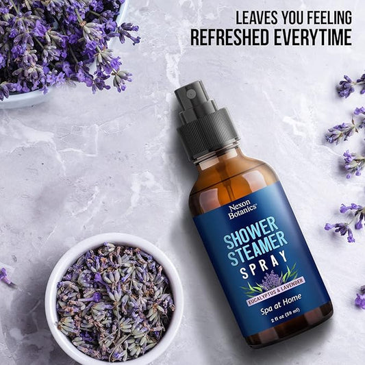 Eucalyptus & Lavender Shower Steamer Spray 2 fl oz - Aromatherapy Mist for Spa & Bathroom - Freshens Air, Enhances Mood, Instant Deodorizer - Nexon Botanics