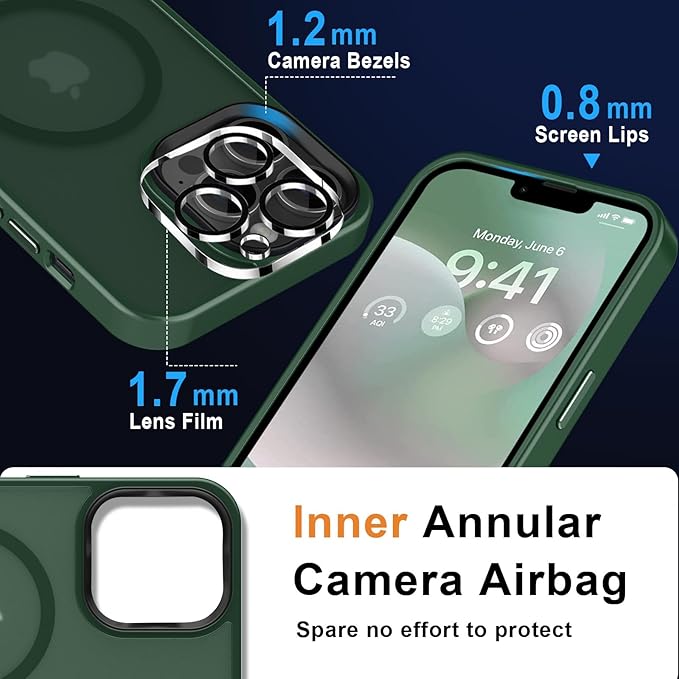 MOCCA Strong Magnetic for iPhone 12 Pro Max Case,[Compatible with Magsafe][Glass Screen Protector+Camera Lens Protector] Slim Thin Shockproof Cover Phone Case for iPhone 12 Pro Max 6.7",Midnight Green