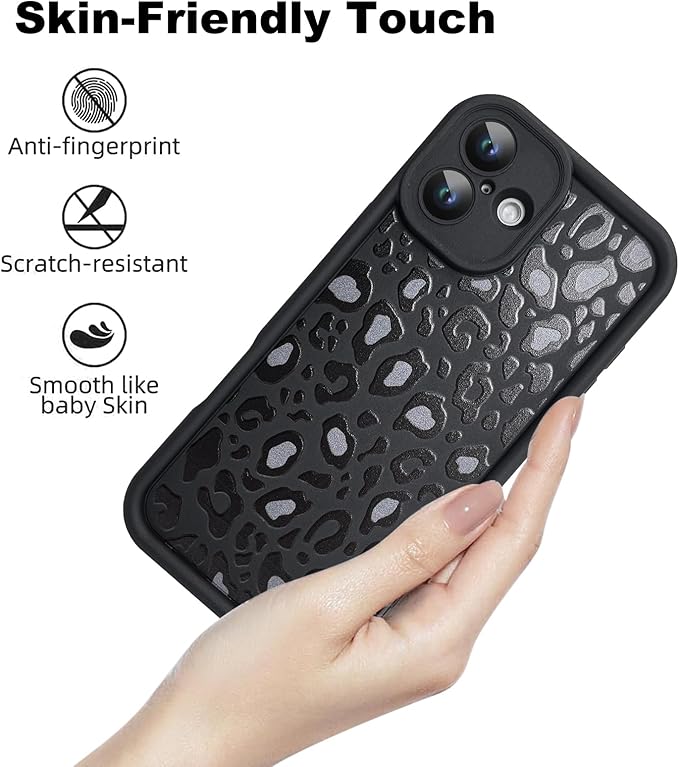 KANGHAR Case for iPhone 16 Plus Leopard Printed Pattern Cute Cheetah Phone Case Soft TPU Shockproof Protective Cover for iPhone 16 Plus 6.7 Inch Black