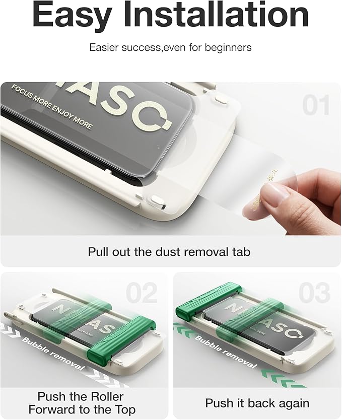 NIMASO for iPhone 17 Pro Max Screen Protector Full Coverage 6.9-Inch, No Bubbles No Dust, 3D Curved Edges 9H Hardness Tempered Glass, Military Grade Shatterproof, with Roller,1 Pack